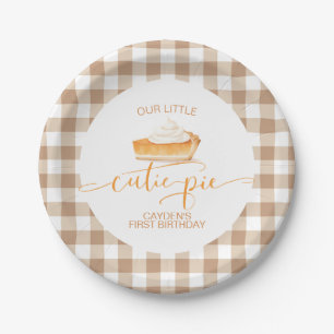 Cutie Pie pumpkin pie Fall plaid First Birthday Paper Plate