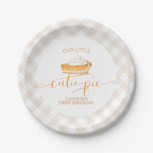 Cutie Pie pumpkin pie Fall plaid First Birthday Paper Plate