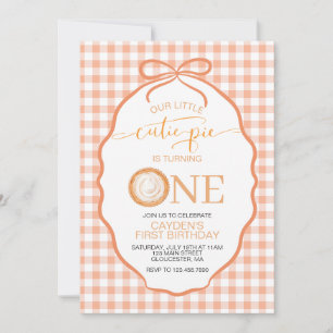 Cutie Pie pumpkin pie orange plaid First Birthday Invitation