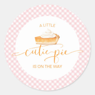 Cutie Pie pumpkin pie pink plaid baby shower Classic Round Sticker