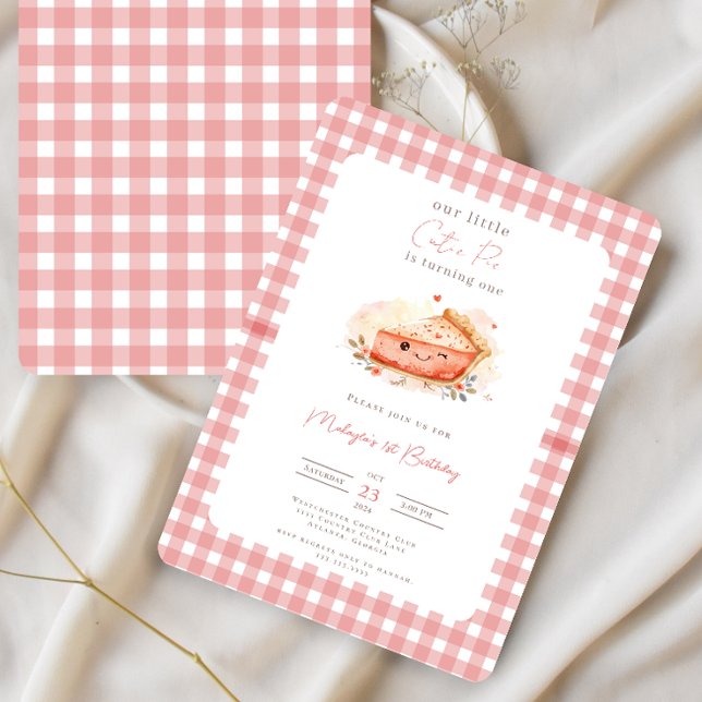 Cutie Pie Rustic Pink Gingham 1st Birthday Invitat Invitation (Creator Uploaded)