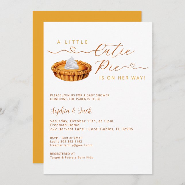 Cutie Pie Thanksgiving Baby Shower Invitation (Front/Back)