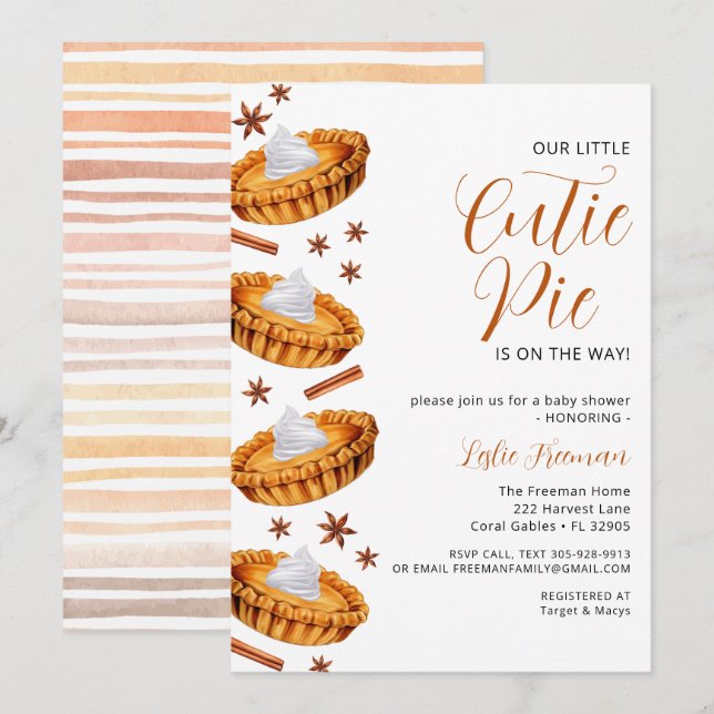 Cutie Pie Thanksgiving Baby Shower Invite (Front/Back)