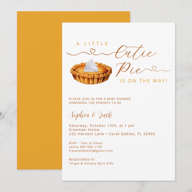 Cutie Pie Thanksgiving Baby Shower Invite (Front/Back)