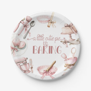 Cutie Pie Watercolor Pink Girl Baby Shower Paper Plate