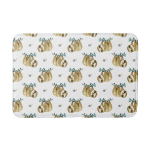 Cutie Pie Watercolor Sloth Pattern Bath Mat