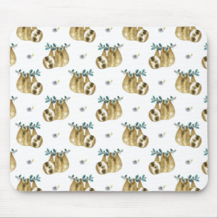 Cutie Pie Watercolor Sloth Pattern Mouse Mat