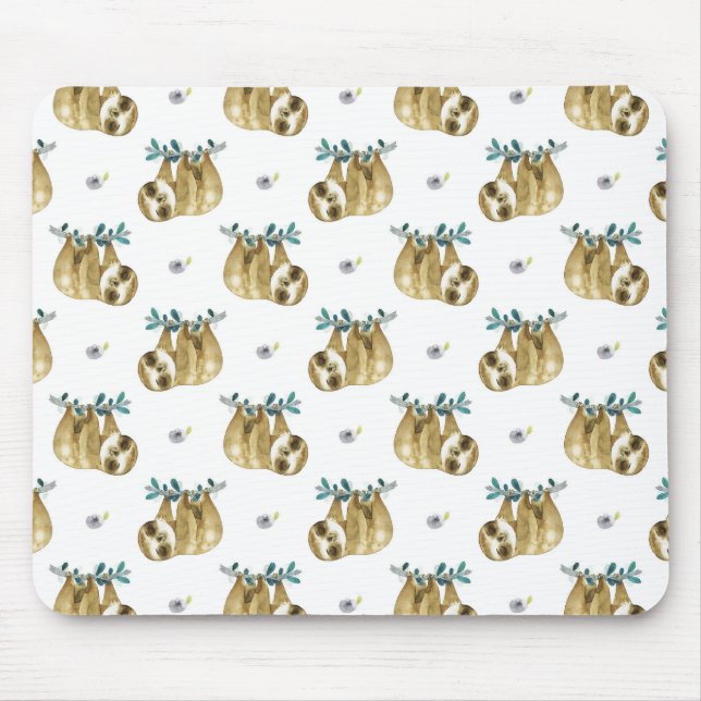 Cutie Pie Watercolor Sloth Pattern Mouse Mat (Front)