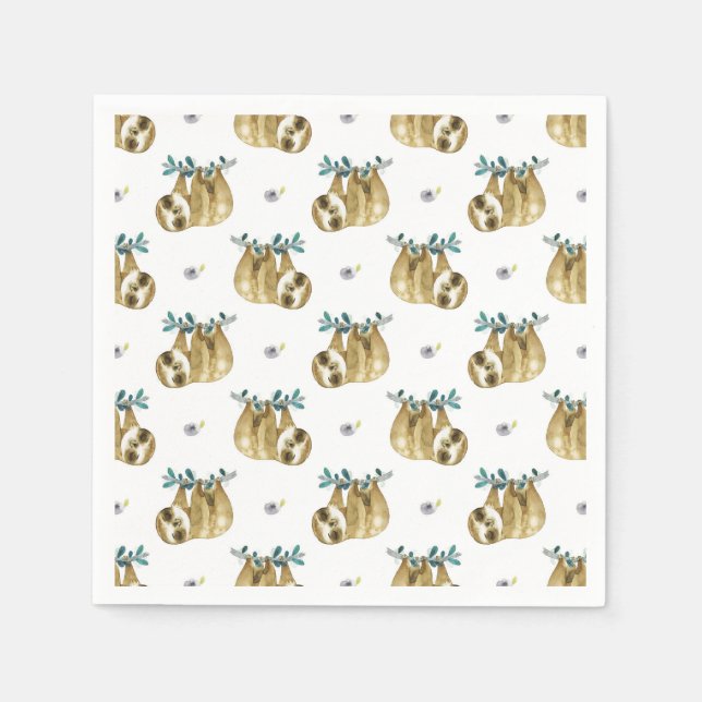 Cutie Pie Watercolor Sloth Pattern Napkin (Front)
