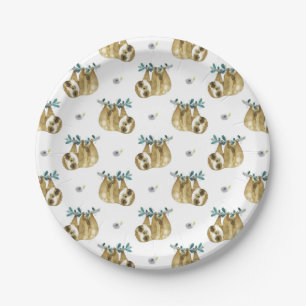 Cutie Pie Watercolor Sloth Pattern Paper Plate