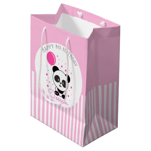 Cutie Pink Panda Personalised Birthday Medium Gift Bag (Front Angled)