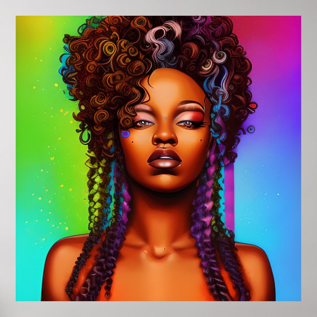 Cutie Queen Rainbow Cute Hair Black Melanin Afro Poster (Front)