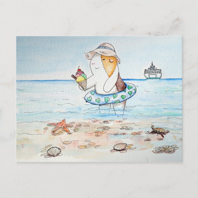 Cutie the Guinea Pig at the Seaside Painting Postcard (Front)