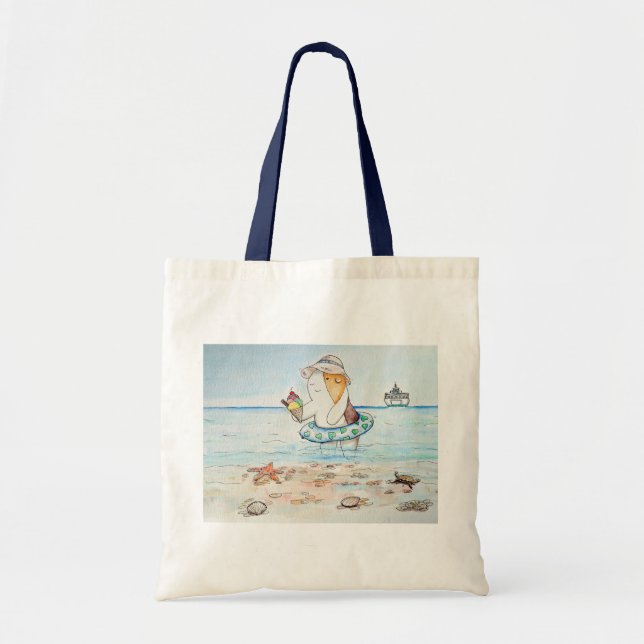 Cutie the Guinea Pig at the Seaside Painting Tote Bag (Front)