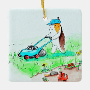 Cutie the Guinea Pig the Gardener Painting Ceramic Ornament