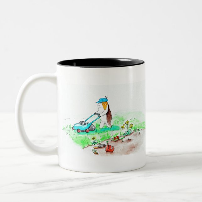 Cutie the Guinea Pig the Gardener Painting Two-Tone Coffee Mug (Left)