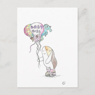 Cutie the Guinea Pig with Baby Girl Balloons Postcard