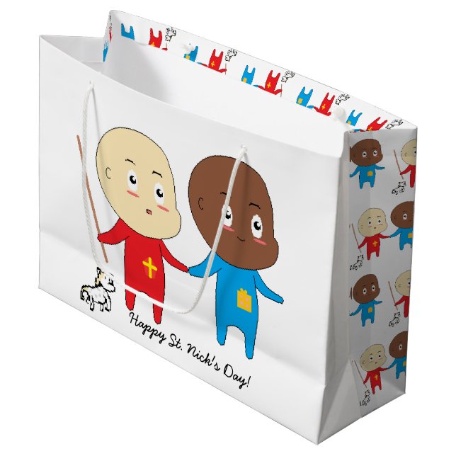 Cutieful Kids Art Funny St. Nicholas and Friend Large Gift Bag (Front Angled)