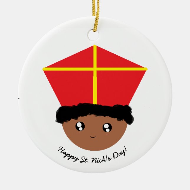 Cutieful Kids Art St. Nicholas Mitre Zwarte Piet Ceramic Tree Decoration (Front)