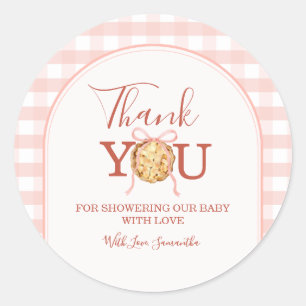 CutiePie Pastel Pink Gingham Baby Shower Thank You Classic Round Sticker