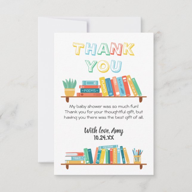 Cuties Book Nerd Themed Background Baby Shower Thank You Card (Front)