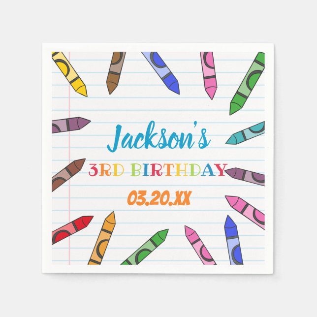 Cuties Crayon Art Paper Colourful Party Birthday Napkin (Front)