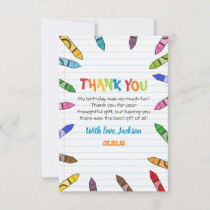 Cuties Crayon Art Paper Colourful Party Birthday Thank You Card