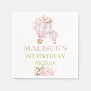 Cuties Flower Hot Air Balloon Girl 1st Birthday  Napkin