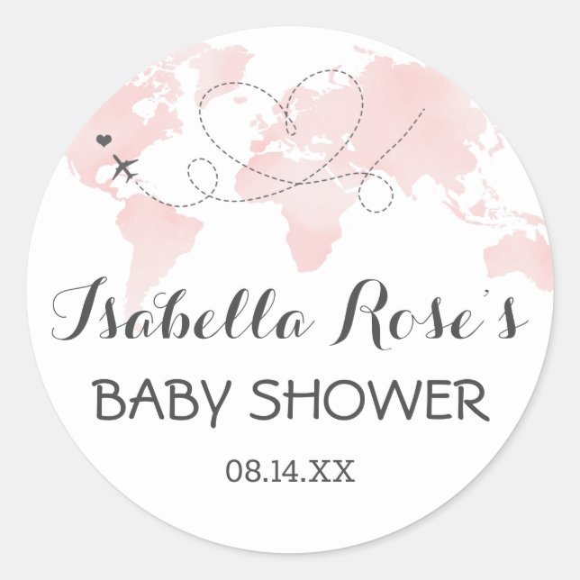 Cuties Map Travel Adventure Blush Pink Baby Shower Classic Round Sticker (Front)