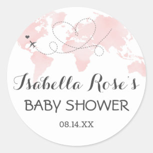 Cuties Map Travel Adventure Blush Pink Baby Shower Classic Round Sticker