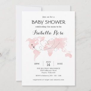 Cuties Map Travel Adventure Blush Pink Baby Shower Invitation