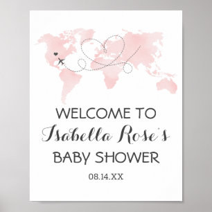 Cuties Map Travel Adventure Blush Pink Baby Shower Poster