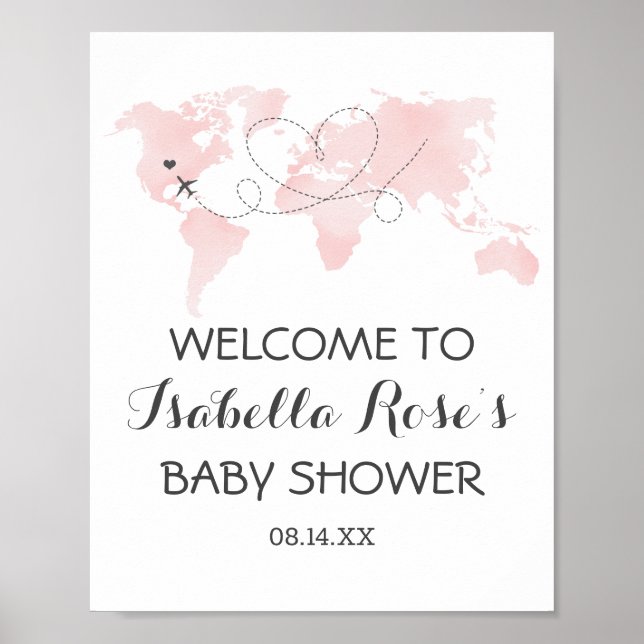 Cuties Map Travel Adventure Blush Pink Baby Shower Poster (Front)