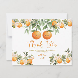 Cuties Orange Two Little Twins Baby Shower Floral Thank You Card