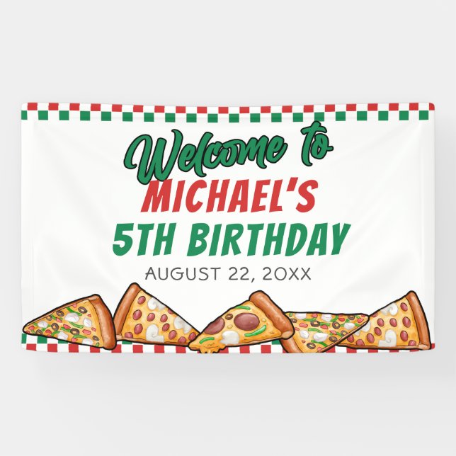 Cuties Pizza Party Red Green Caro 5th Birthday  Banner (Horizontal)