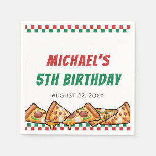 Cuties Pizza Party Red Green Caro 5th Birthday Napkin