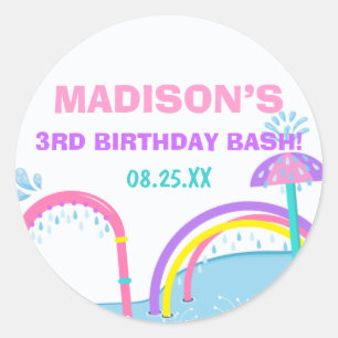 Cuties Splish Splash Pad Water Park Girl Birthday  Classic Round Sticker