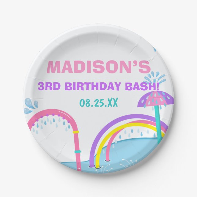 Cuties Splish Splash Pad Water Park Girl Birthday Paper Plate (Front)
