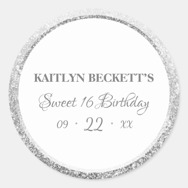 Cuties Sweet 16 Silver Glitter Elegant Birthday  Classic Round Sticker (Front)