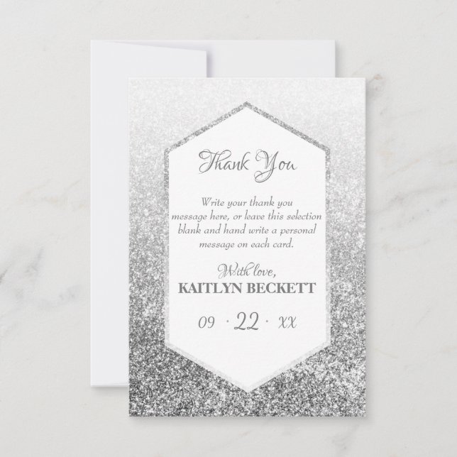 Cuties Sweet 16 Silver Glitter Elegant Birthday Thank You Card (Front)