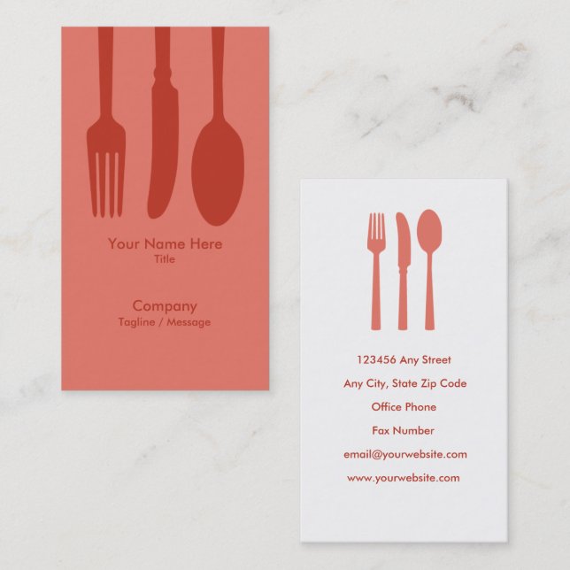Cutlery Cafe Business Card (Retro Red) (Front/Back)