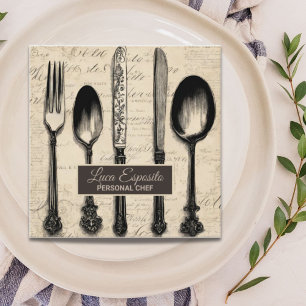 Cutlery Catering Restaurant Caterer Personal Chef Square Business Card