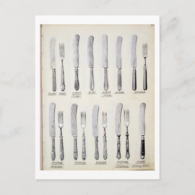 Cutlery designs, from a trade catalogue of domesti postcard (Front)