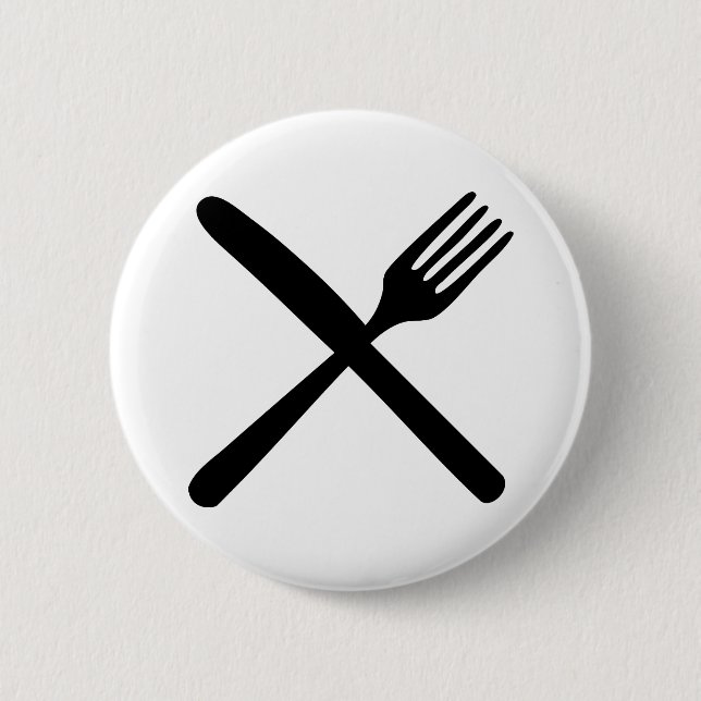 cutlery fork and knife crossed 6 cm round badge (Front)