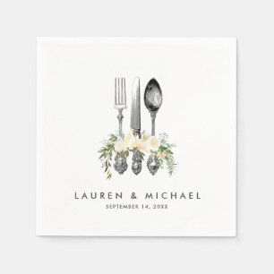 cutlery ivory floral greenery wedding napkins
