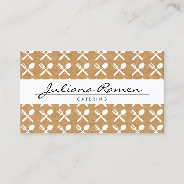 CUTLERY PATTERN on KRAFT PAPER for CATERING, CHEFS Business Card (Front)