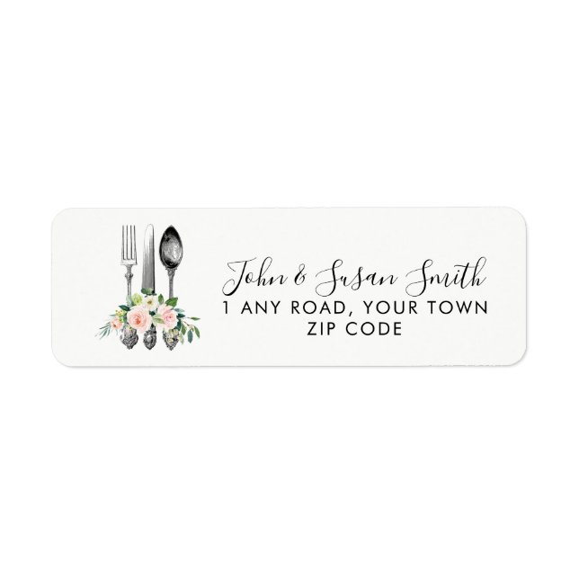 cutlery pink floral return address labels (Front)