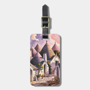 Cutom Alberobello Trulli Houses Italy Watercolor Luggage Tag