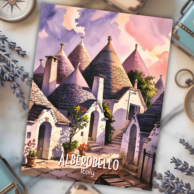 Cutom Alberobello Trulli Houses Italy Watercolor Postcard (Cutom Alberobello Trulli Houses Italy Watercolor Postcard)