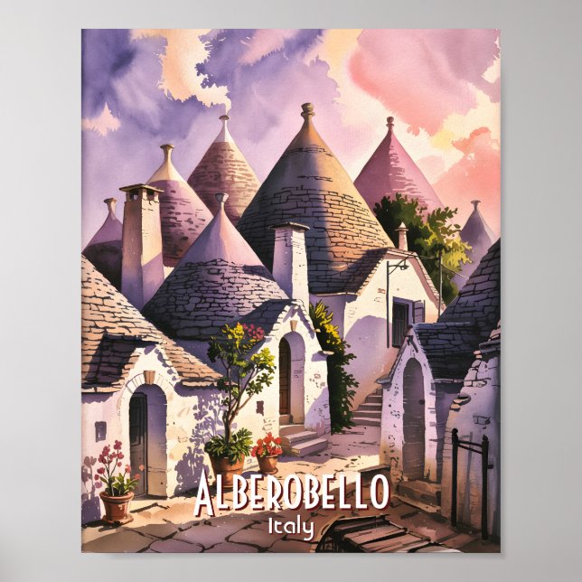 Cutom Alberobello Trulli Houses Italy Watercolor Poster (Front)